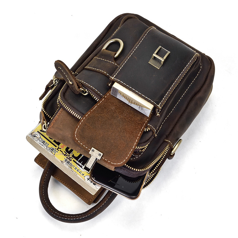 Men's Multi-functional Leather One-shoulder Crossbody Waist Bag - Image 5