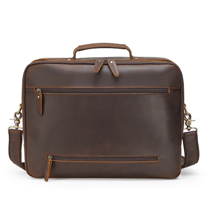 Vintage Crazy Horse Leather Men's Briefcase Laptop Bag - Image 3