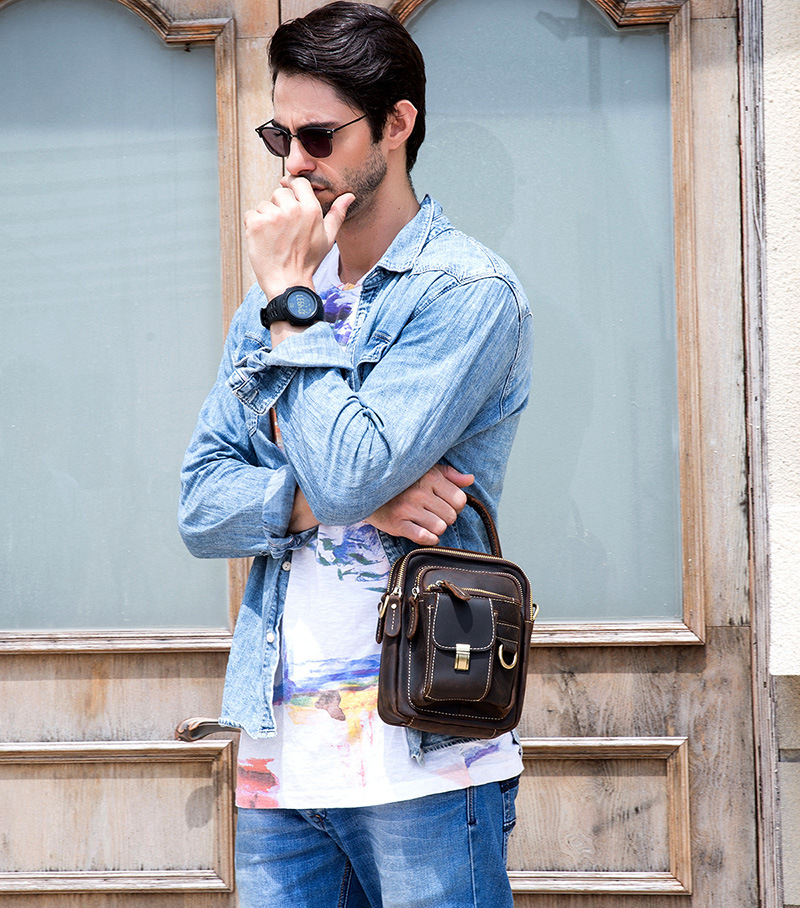 Men's Multi-functional Leather One-shoulder Crossbody Waist Bag - Image 6