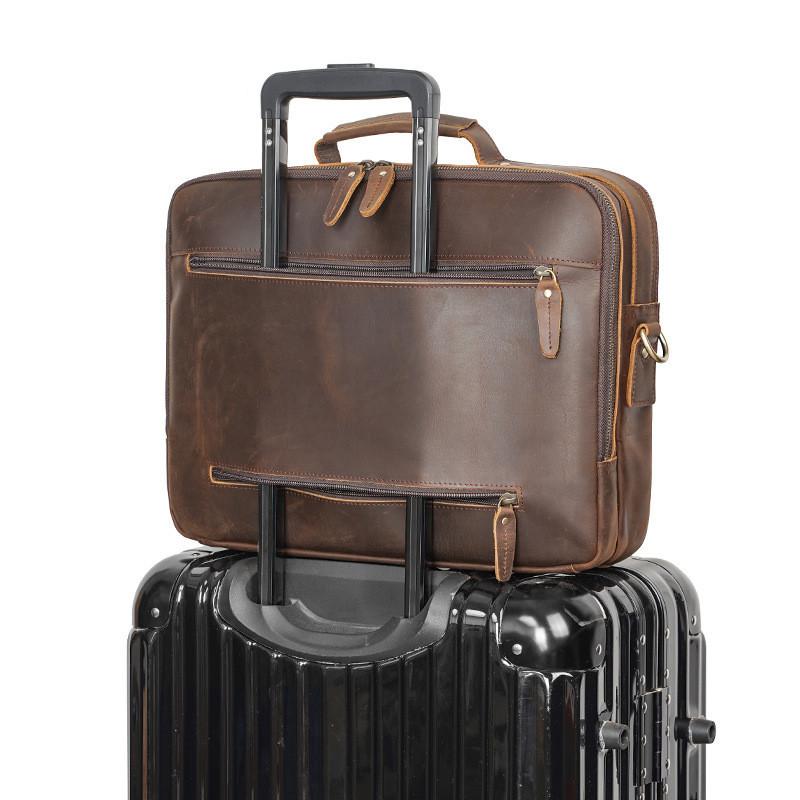 Vintage Crazy Horse Leather Men's Briefcase Laptop Bag - Image 4