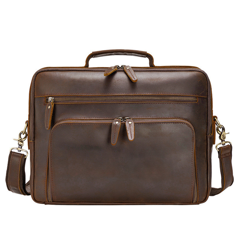 Vintage Crazy Horse Leather Men's Briefcase Laptop Bag - Image 5